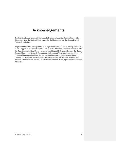 Appendix A - Society of American Archivists