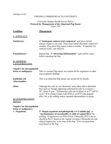Protocol for Management of the Abnormal Pap Smear - Virginia ...