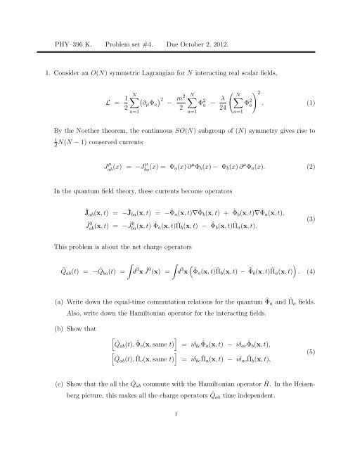 PHYâ396 K. Problem set #4. Due October 2, 2012. 1. Consider an O ...