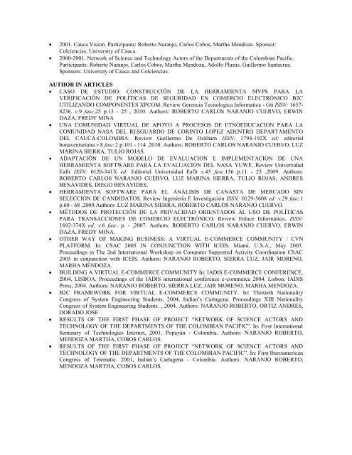 curriculum vitae - Universidad del Cauca