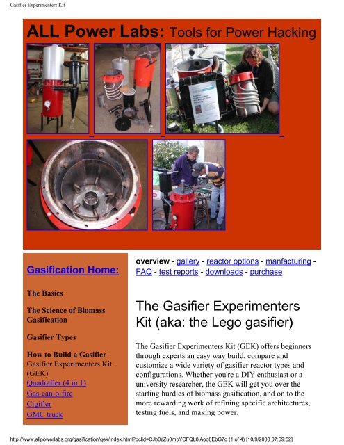Gasifier Experimenters Kit - Pole Shift Survival Information