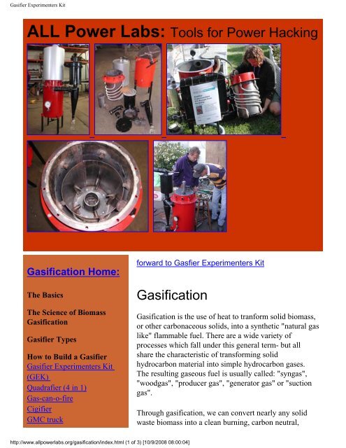 Gasifier Experimenters Kit - Pole Shift Survival Information