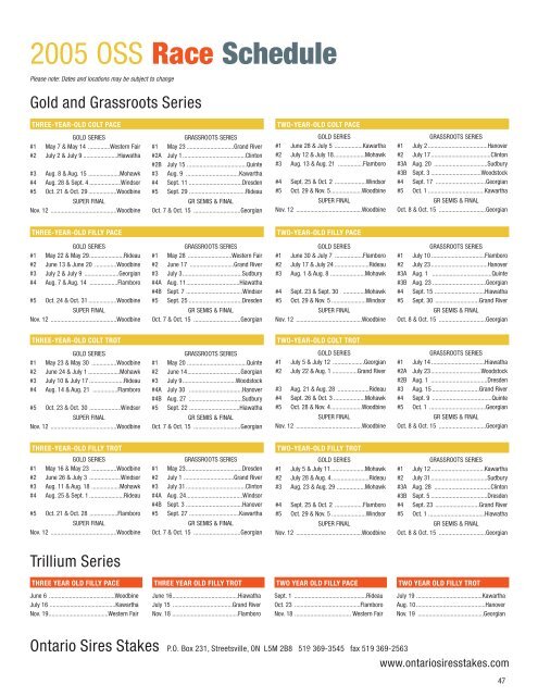 Yearlings - Ontario Sires Stakes