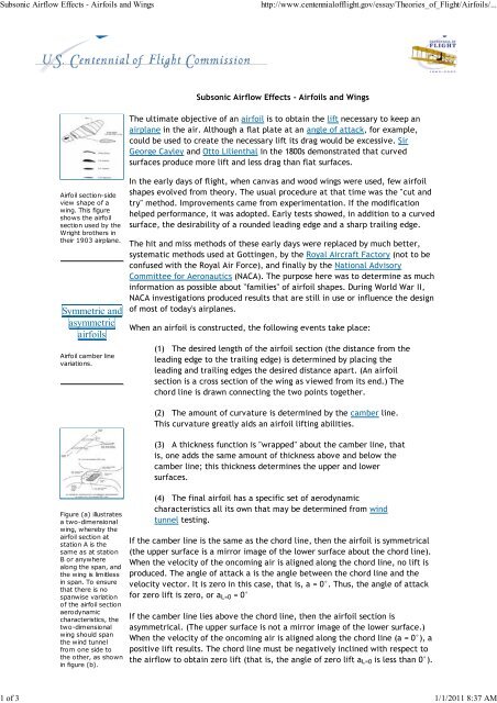 Subsonic Airflow Effects - Airfoils and Wings