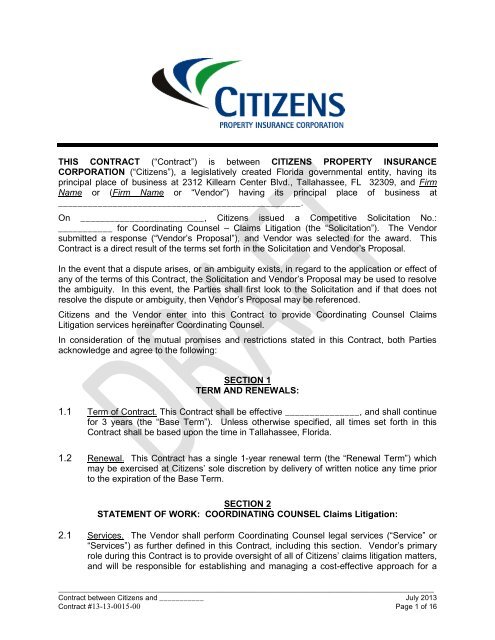 Coordinating Counsel (Claims Litigation) - Citizens Property Insurance
