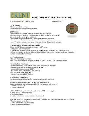 TANK TEMPERATURE CONTROLLER - GW Kent