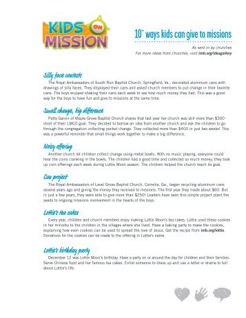 10+ ways kids can give to missions - IMB Resource Center