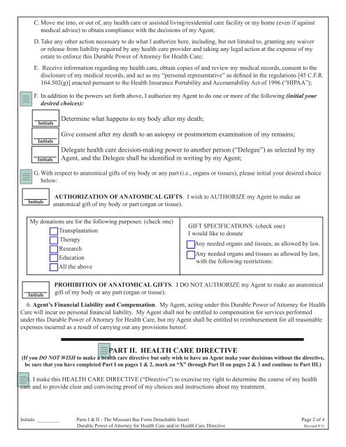 Durable Power of Attorney for Health Care and/or ... - the Missouri Bar