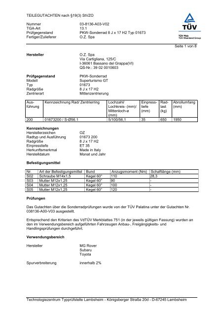 TEILEGUTACHTEN nach Ã‚Â§19(3) StVZO Nummer 03-8136-A03-V02 ...