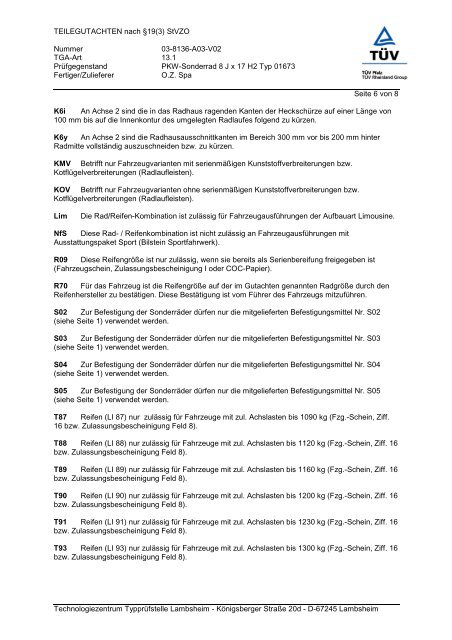 TEILEGUTACHTEN nach Ã‚Â§19(3) StVZO Nummer 03-8136-A03-V02 ...