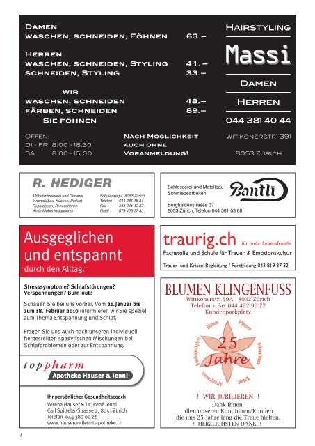 Ausgabe 1, Januar 2010 - Quartier-Anzeiger Archiv