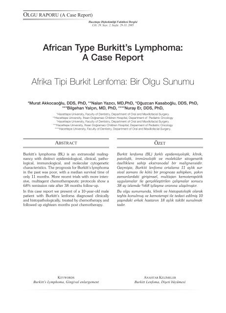 African Type Burkitt's Lymphoma - dishekdergi.hacettepe.edu.tr