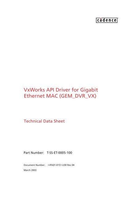 VxWorks API Driver for Gigabit Ethernet MAC - Cadence - Cadence ...