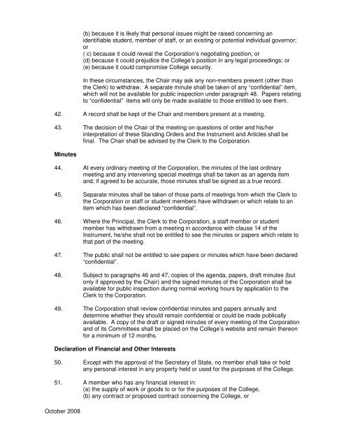 Governing Body Standing Orders - College Documents ...