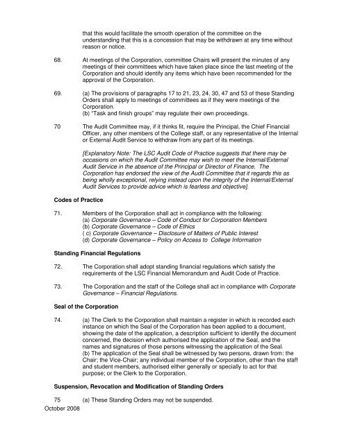 Governing Body Standing Orders - College Documents ...