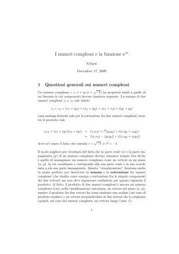 Numeri complessi e formula di Eulero