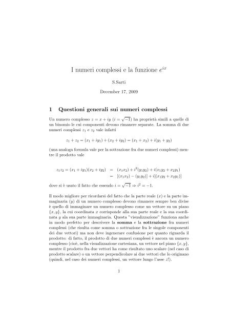 Numeri complessi e formula di Eulero