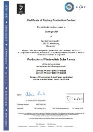 Certificate of Factory Production Control Production of ... - Conergy AG