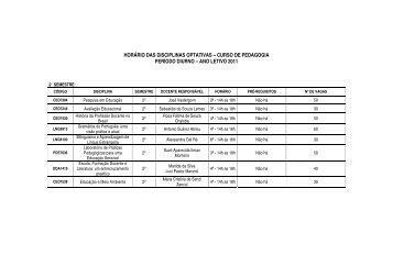 horÃ¡rio das disciplinas optativas â curso de pedagogia ... - Unesp