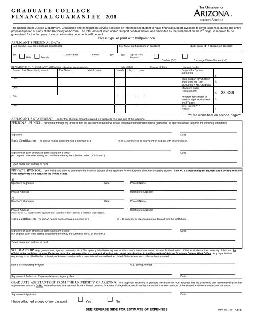 Financial Guarantee Form - School of Information Resources ...