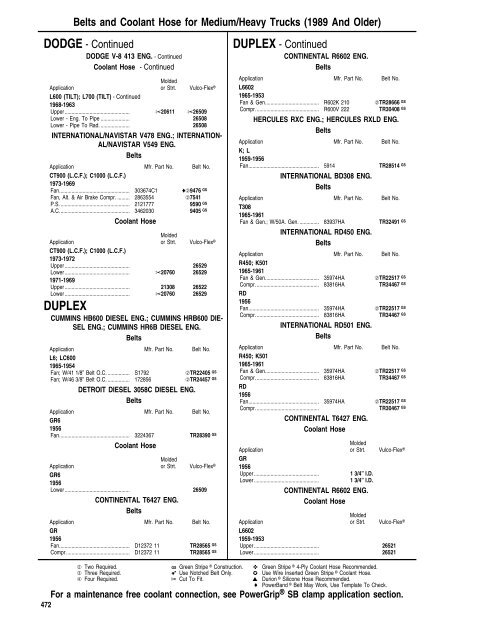 DODGE - Continued Belts and Coolant Hose for Medium/Heavy ...