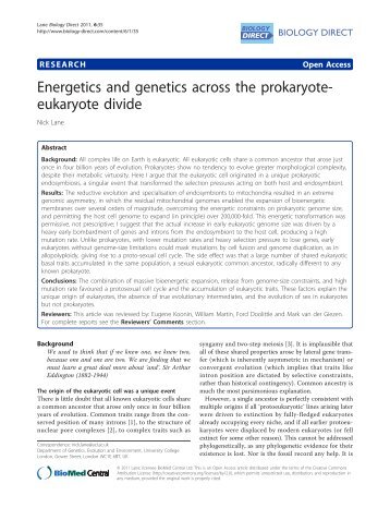 Energetics and genetics across the prokaryote ... - Biology Direct