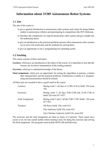 Information about 31385 Autonomous Robot Systems