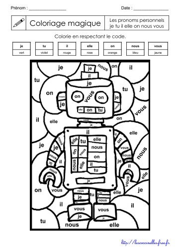 Coloriage magique pronoms personnels - Les coccinelles