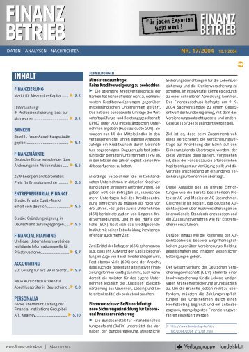 FINANZ BETRIEB Newsletter - CORPORATE FINANCE fachportal