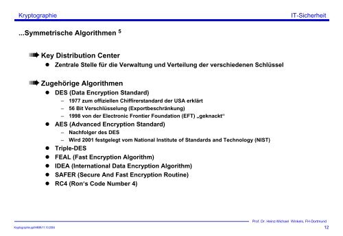 Kryptographie - Prof. Dr. Heinz-Michael Winkels