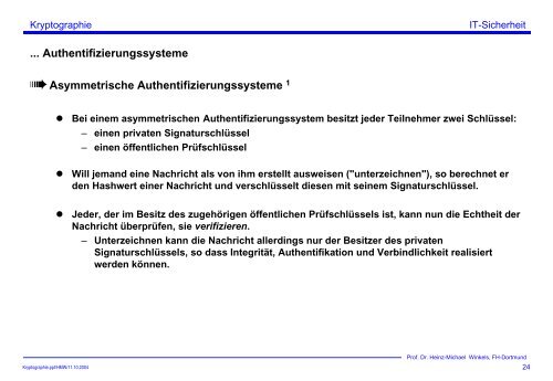 Kryptographie - Prof. Dr. Heinz-Michael Winkels