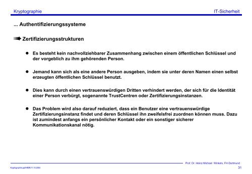 Kryptographie - Prof. Dr. Heinz-Michael Winkels