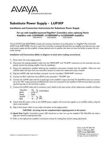 Avaya LUFIXP Substitute Power Supply Manual - Avaya Paging ...