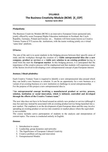 The Business Creativity Module (BCM) [E_CEP]