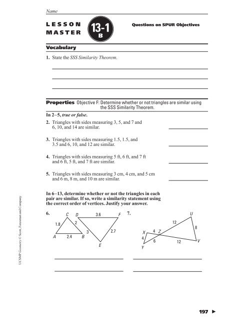 Geometry Chapter 13 Lesson Master Bs