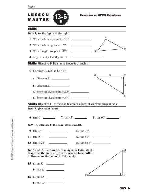 Geometry Chapter 13 Lesson Master Bs