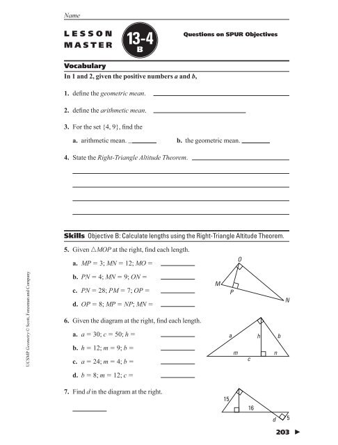 Geometry Chapter 13 Lesson Master Bs