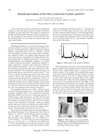 Hydrothermal Synthesis of Fine MoS2 Crystals from Na2MoO4 and ...