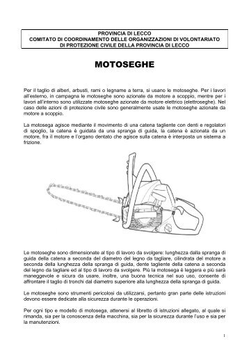 Caratteristiche delle motoseghe - Provincia di Lecco