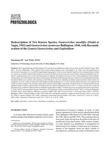 Redescription of Two Known Species, Gastrocirrhus monilifer (Ozaki ...