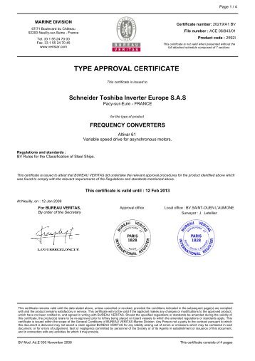 TYPE APPROVAL CERTIFICATE - Schneider Electric