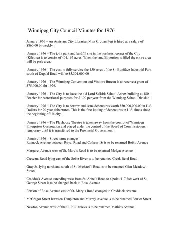 Winnipeg City Council Minutes for 1976 - Miles MacDonell ...