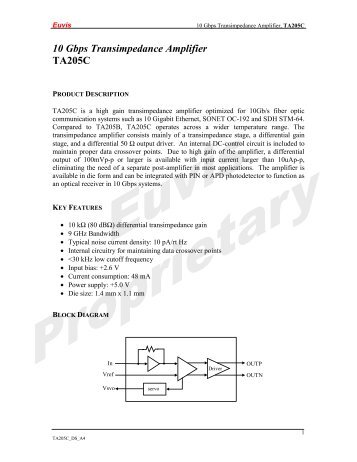 10 Gbps Transimpedance Amplifier TA205C - Euvis Inc.