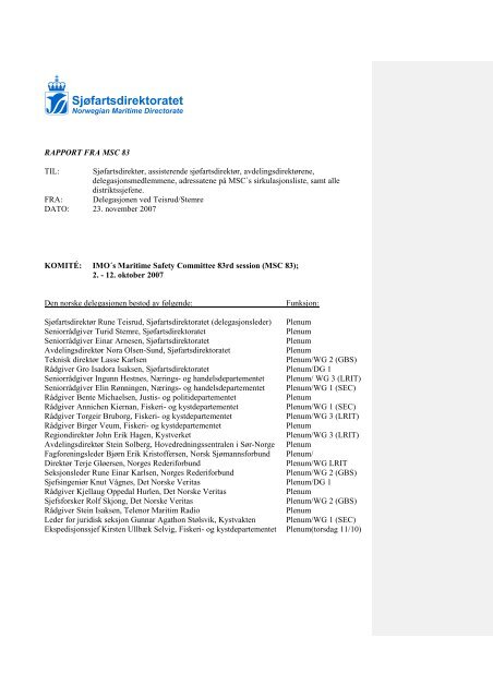 Maritime Safety Committee MSC 83 - SjÃ¸fartsdirektoratet