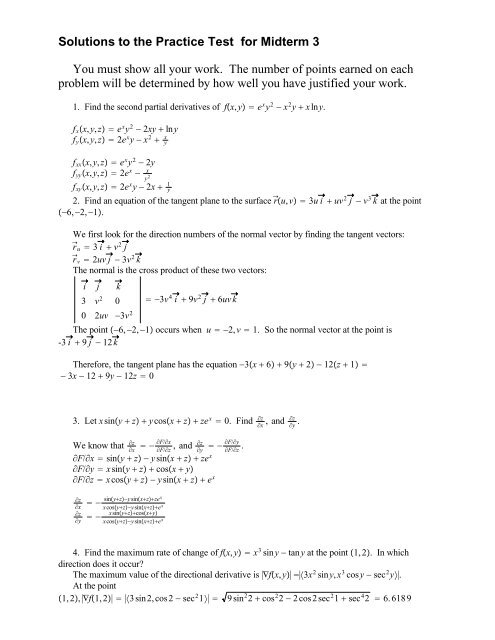 Solutions to the Practice Test for Midterm 3 You must show all your ...