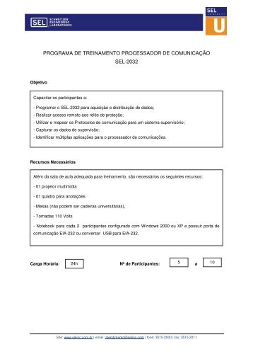 programa de treinamento processador de comunicaÃ§Ã£o sel-2032