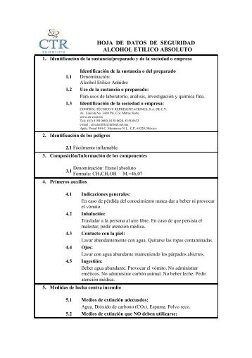 Alcohol EtÃ­lico Anhidro MSDS - CTR Scientific