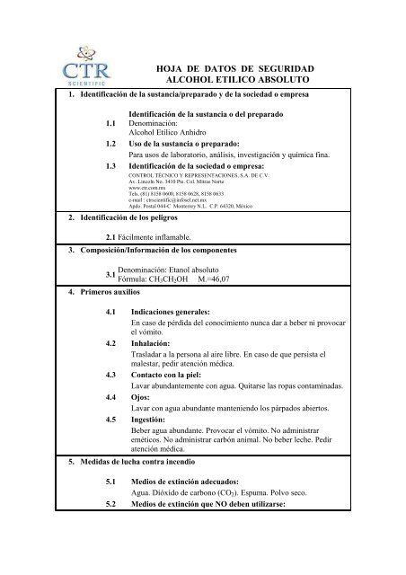 Alcohol EtÃ­lico Anhidro MSDS - CTR Scientific