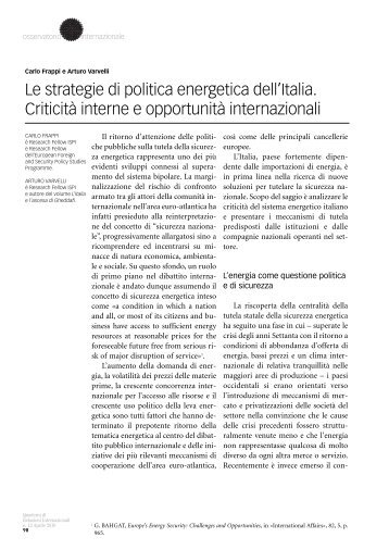 Le strategie di politica energetica dell'Italia. CriticitÃ  - Ispi