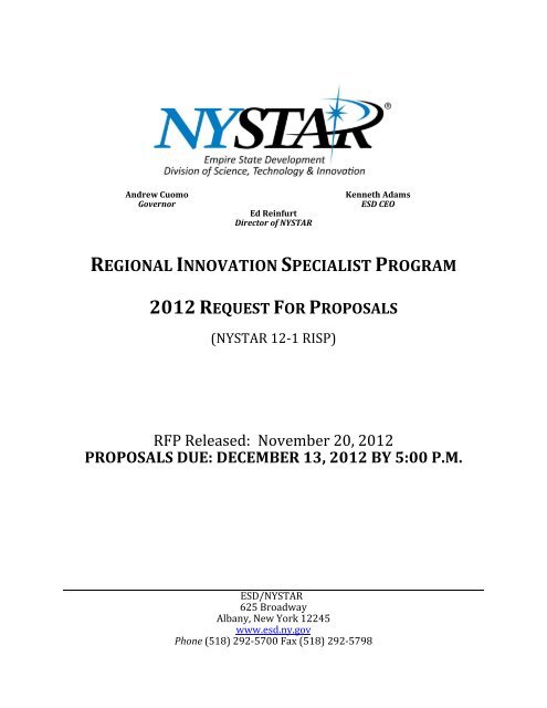 Request for Proposals NYSTAR's Regional Innovation Specialist ...